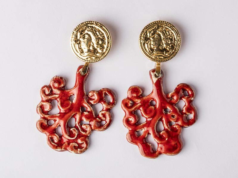 Earrings with ceramic coral branch