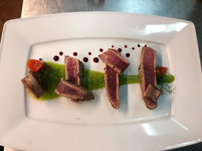 Sliced fresh tuna.