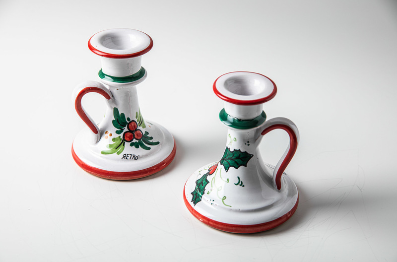 portacandela in ceramica siciliana con decoro natalizio, idea regalo