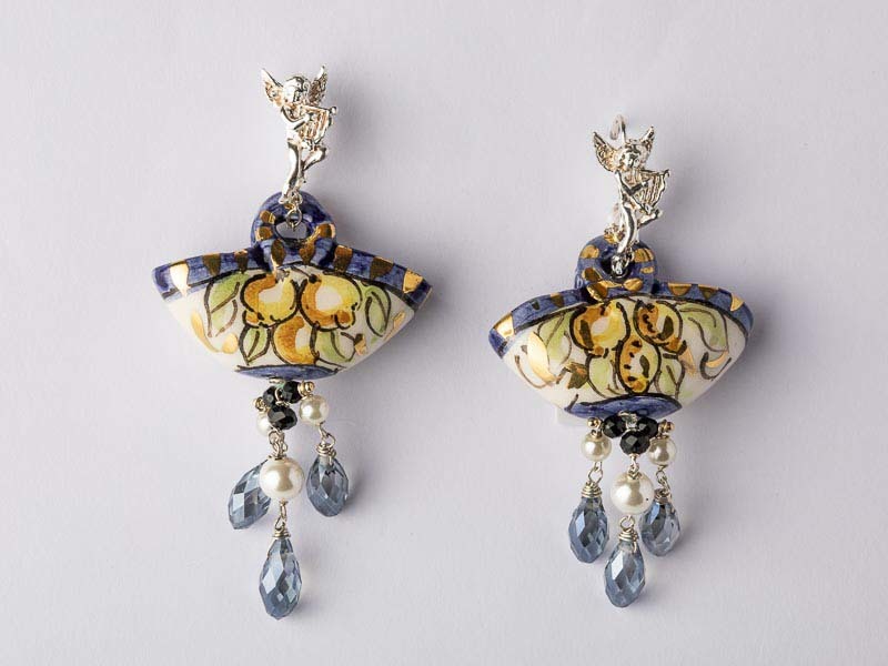 “Coffe siciliane” earrings with blue crystals